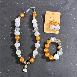 Chic Gold and Silver Beaded Necklace Set Chunky